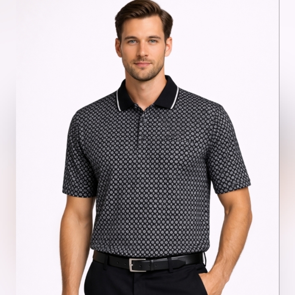 Sansabelt Classic Fit 100% Cotton Short Sleeve Polo Black Tan XL